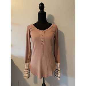 Free People thermal henley with knit sleeves